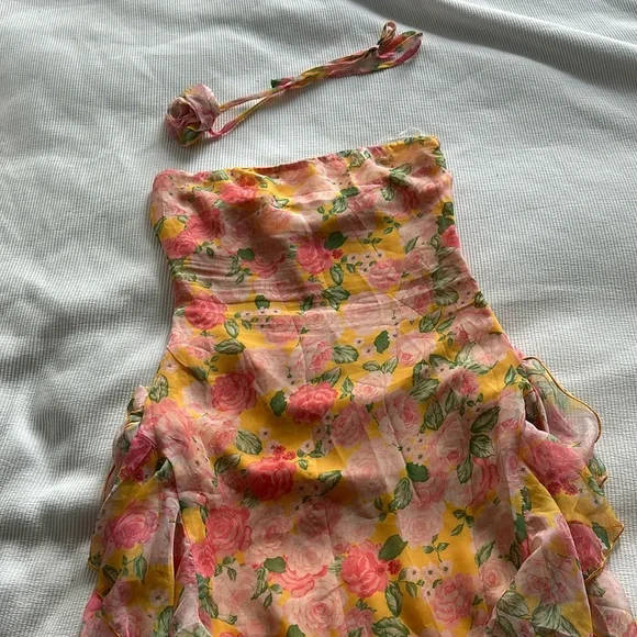 Tube top floral yellow green pink dress - Picture 4 of 6